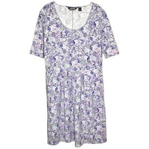 Lands' End Short Sleeve “Fit and Flatter” Floral Dress - Lavender/Purple - M